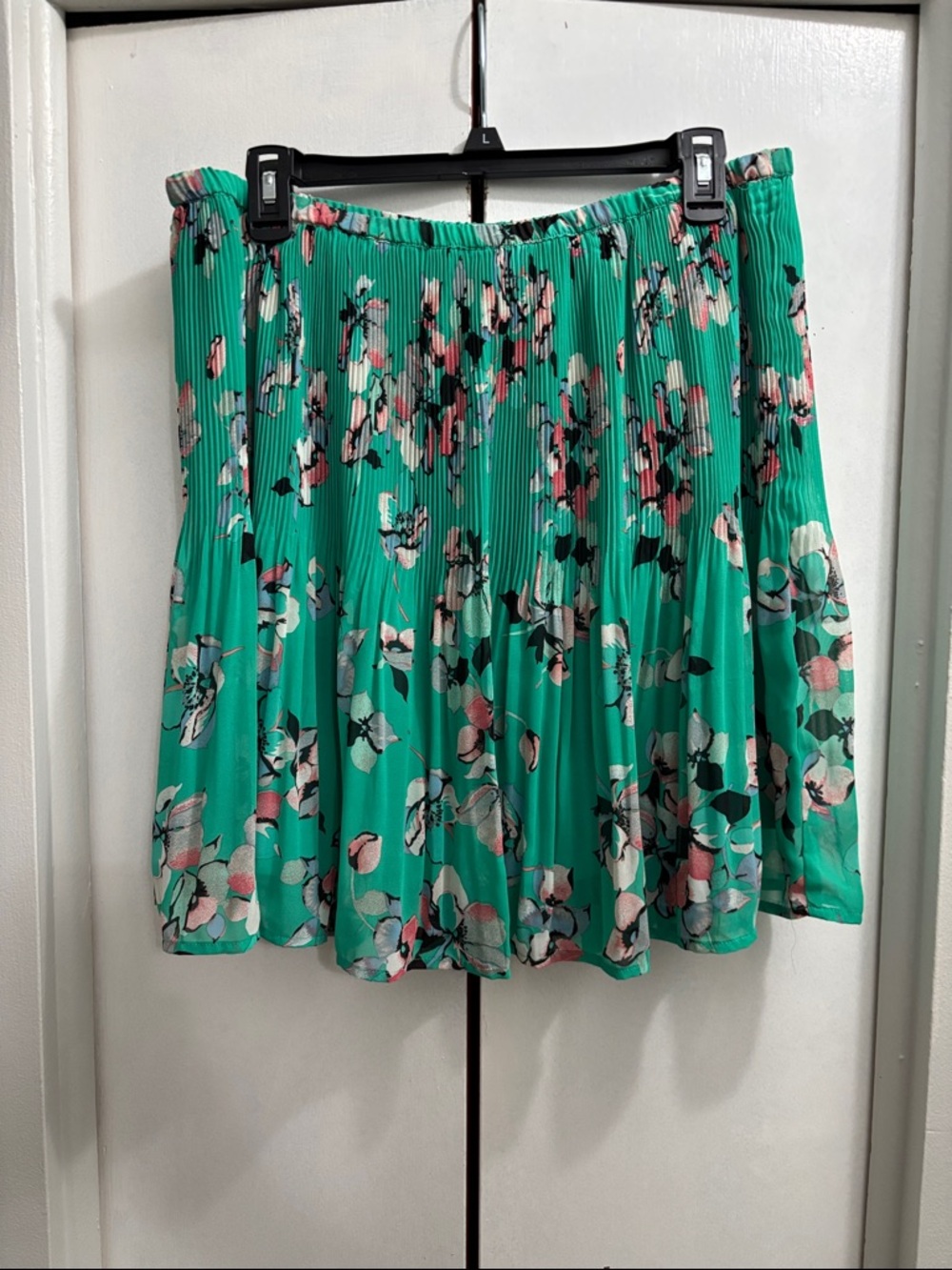 Elle Green Floral Pleated Skater Skirt